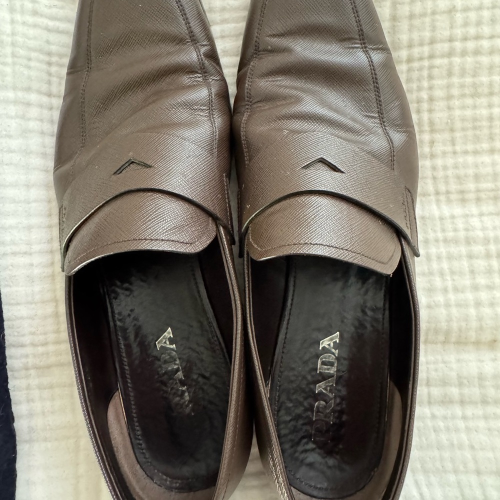 Prada Brown Leather Slip-On Loafers with Strap